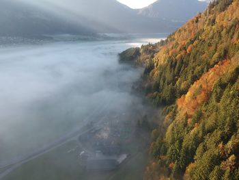 High angle view of mountains against sky