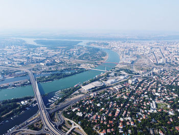 Aerial view of cityscape against sky