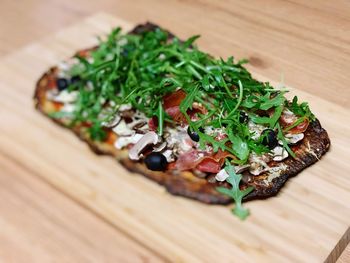 High angle view of pizza on table