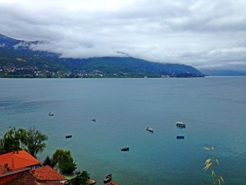 High angle view of bay against sky