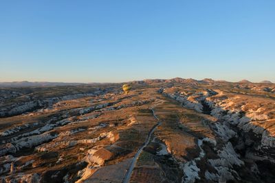 Aerial view of landscape against clear blue sky