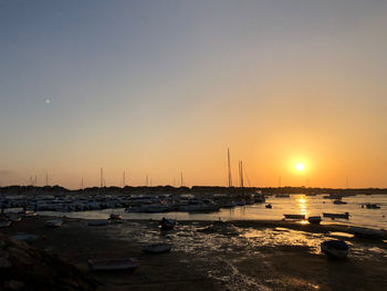 View of marina at sunset