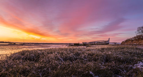 Scenic view of field against sky during sunset