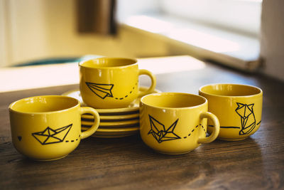 Close-up of tea cup on table