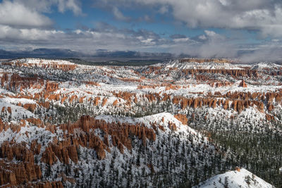 Aerial view of snow covered landscape