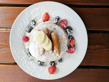 Directly above shot of dessert in plate on table