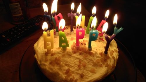 High angle view of cake on table