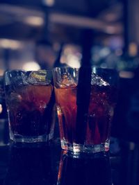 Close-up of beer glass on table