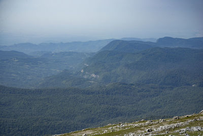 High angle view of valley against sky