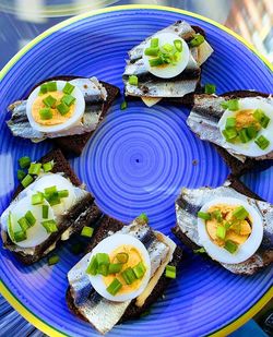 High angle view of fruits in plate