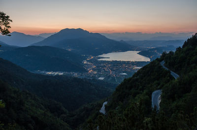 Scenic view of mountains against sky during sunset