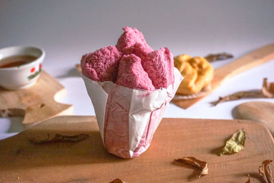 Close-up of ice cream on table