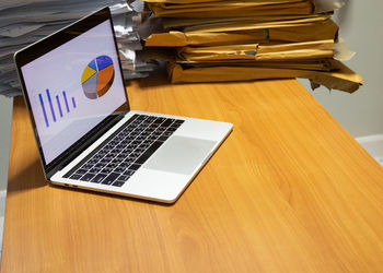 High angle view of laptop on table