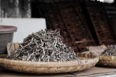 Close-up of wicker basket on table