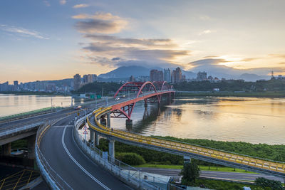 Guandu bridge at dawn, taipei, taiwan