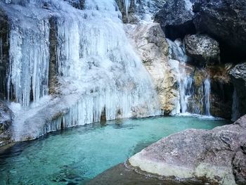 Scenic view of waterfall during winter