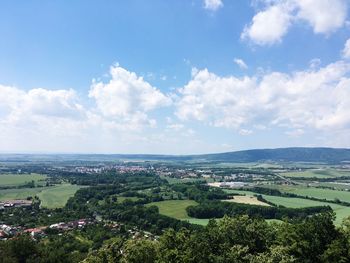 High angle view of agricultural field against sky