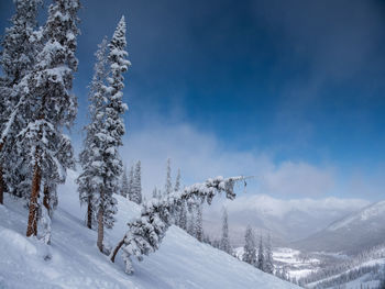 Scenic view of snow covered mountains against sky