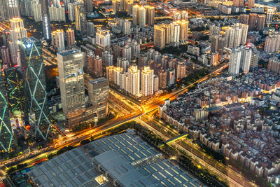 Aerial shot of shenzhen, china, at night