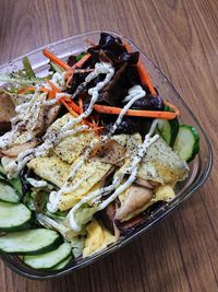 High angle view of food in bowl on table