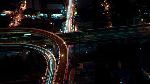 High angle view of illuminated city at night