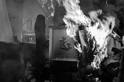 Rear view of man and woman at temple