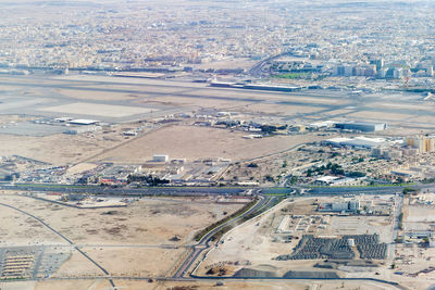 Aerial view at increase of doha city. ras abu abboud expy road with f ring section,