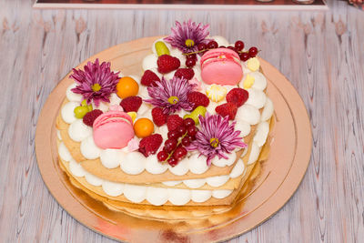 High angle view of cake on table