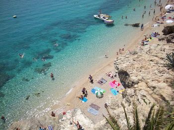 High angle view of people at beach