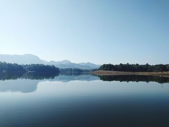 Scenic view of lake against clear sky