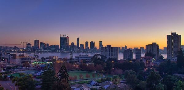 View of cityscape at sunset