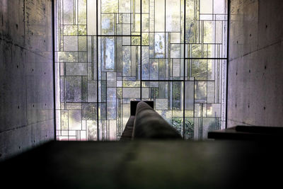 View of cat looking through window