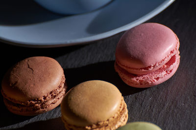 Close-up of cake served on table