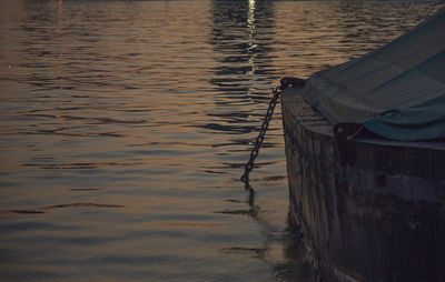 High angle view of boat moored in lake