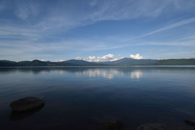 Scenic view of lake against sky during sunset