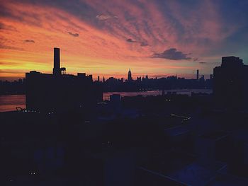 Silhouette of buildings against dramatic sky