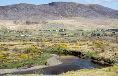 High angle view of river and mountain