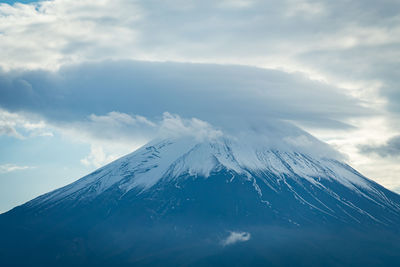 Aerial view of snowcapped mountain against sky