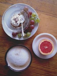 High angle view of breakfast on table