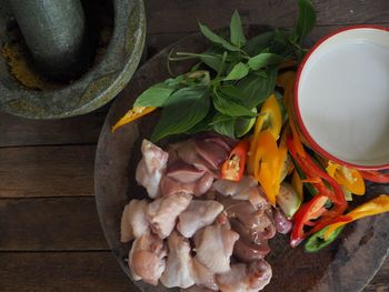 High angle view of vegetables on table