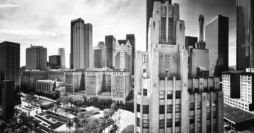 Low angle view of modern buildings against sky