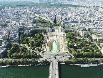 High angle view of city buildings