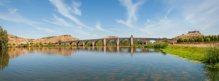 Panoramic view of bridge over river against sky