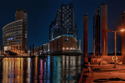 Illuminated buildings in city at night