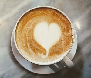 High angle view of cappuccino on table