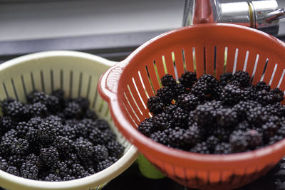 High angle view of berries in bowl