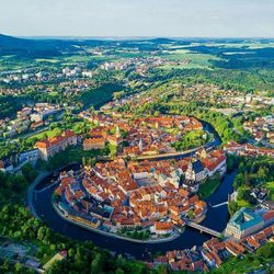 High angle view of townscape against clear sky in city