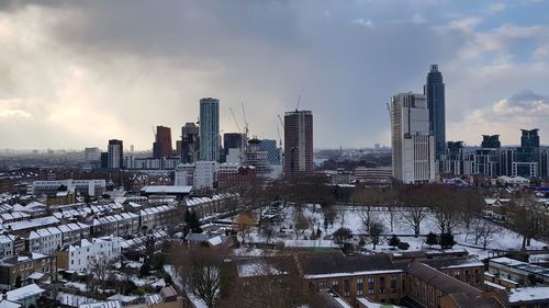 Aerial view of city during winter