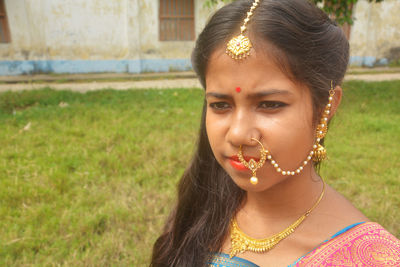 Portrait of young woman with eyes closed