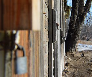 Lock doors of old log cabin